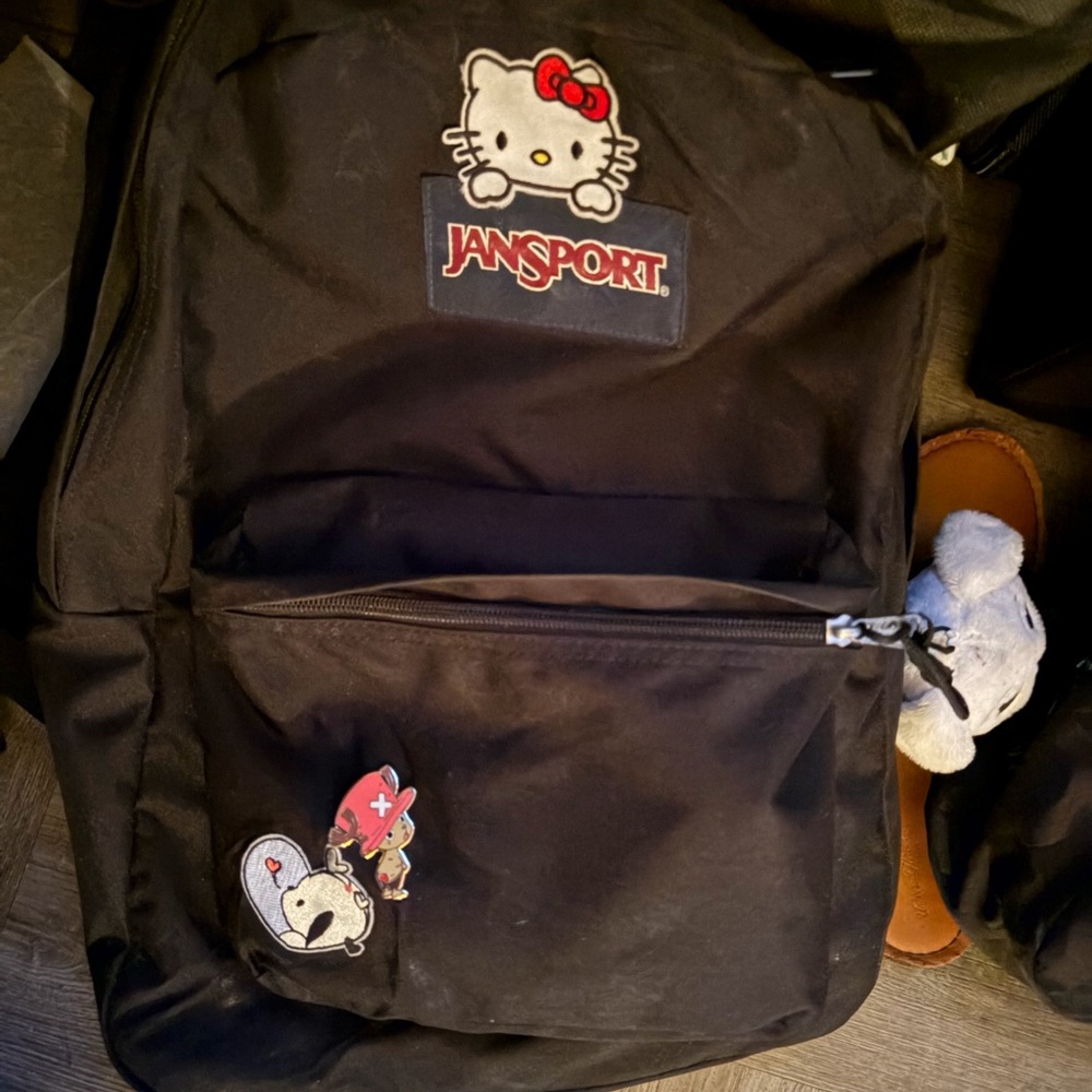 Jansport Black Hello Kitty Kids Backpack with Character Patches